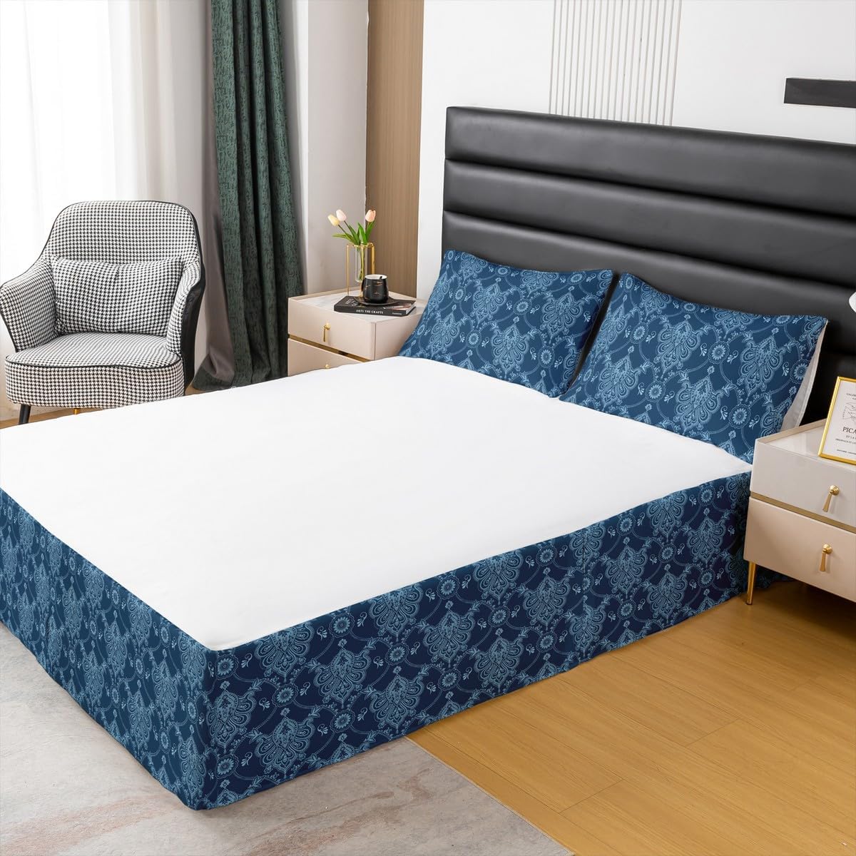 Feelyou Damask King Size Bed Skirt with 15 Inch Drop 1