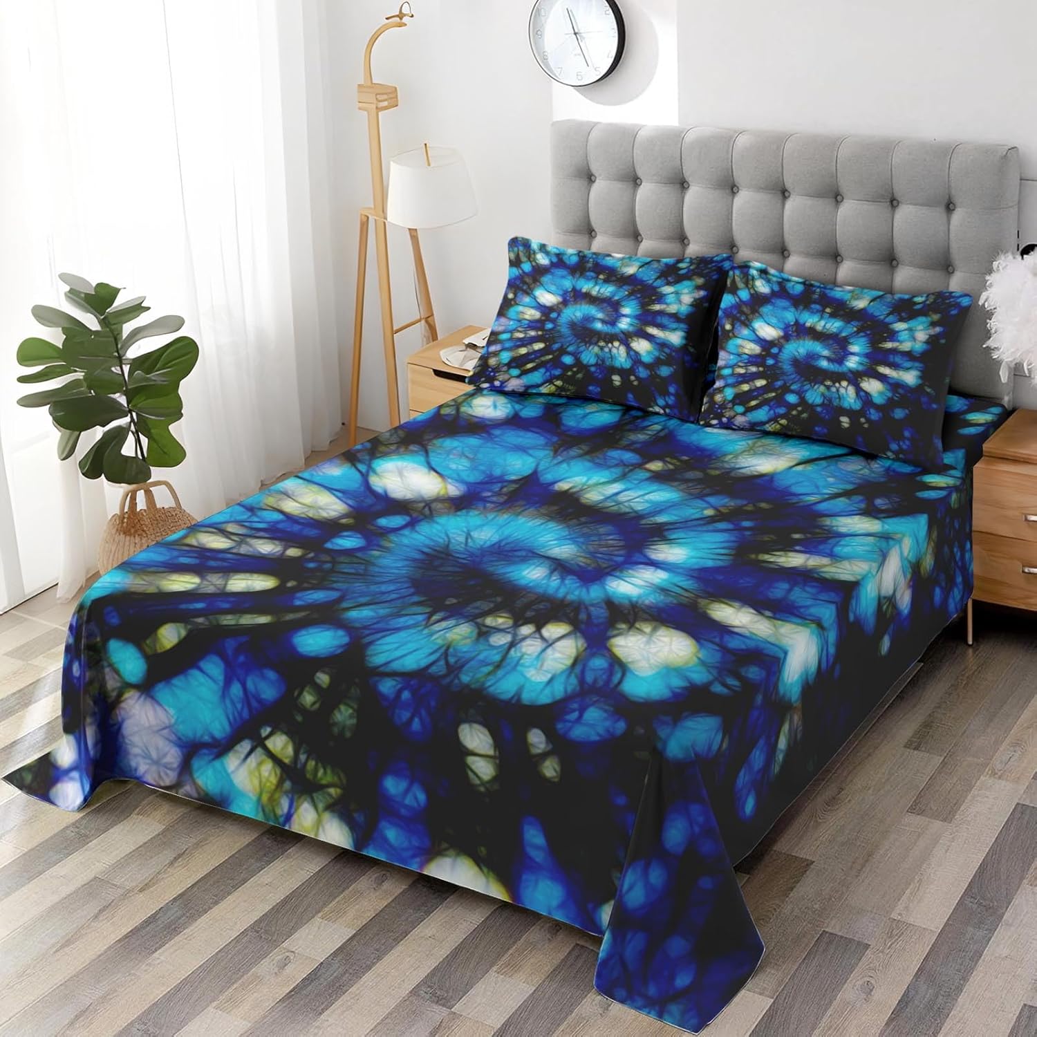 Pamnest King Size Tie Dye Bed Sheet Set 4pcs