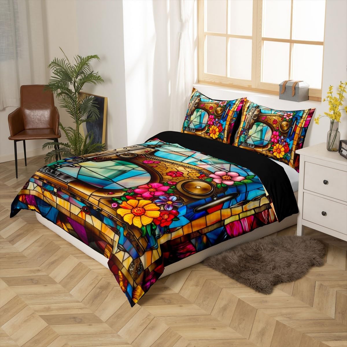 Manfei Retro Floral Duvet Cover Set Twin Size
