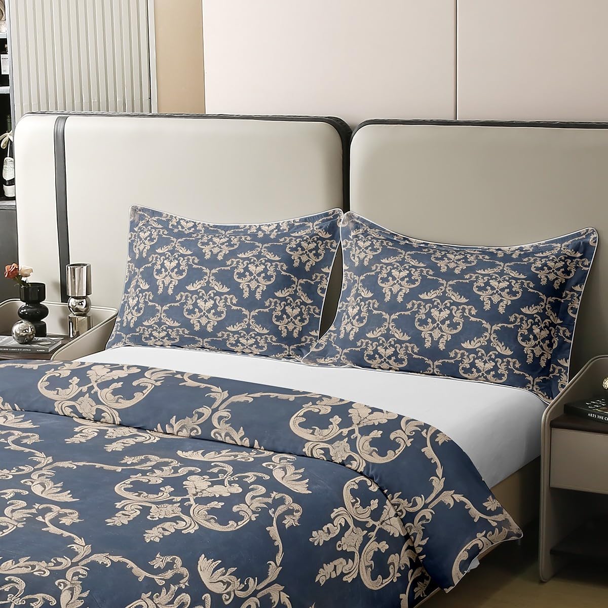 Feelyou Queen Size Damask Cotton Duvet Cover Set