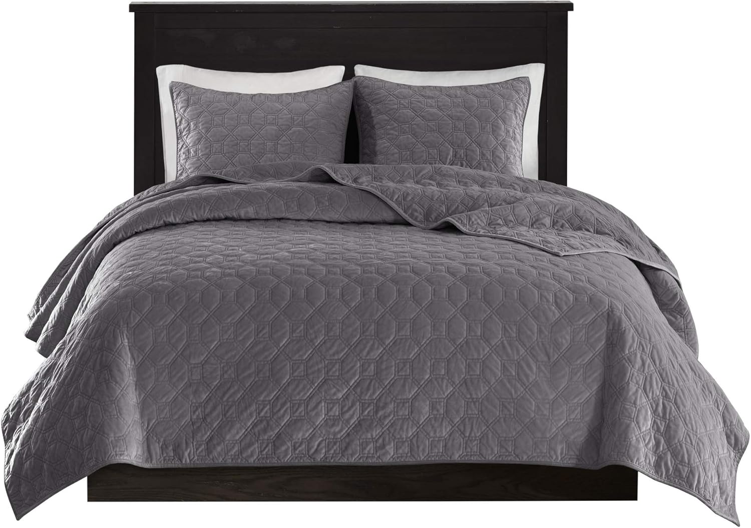 Madison Park Velvet Coverlet Set 3 Piece Grey