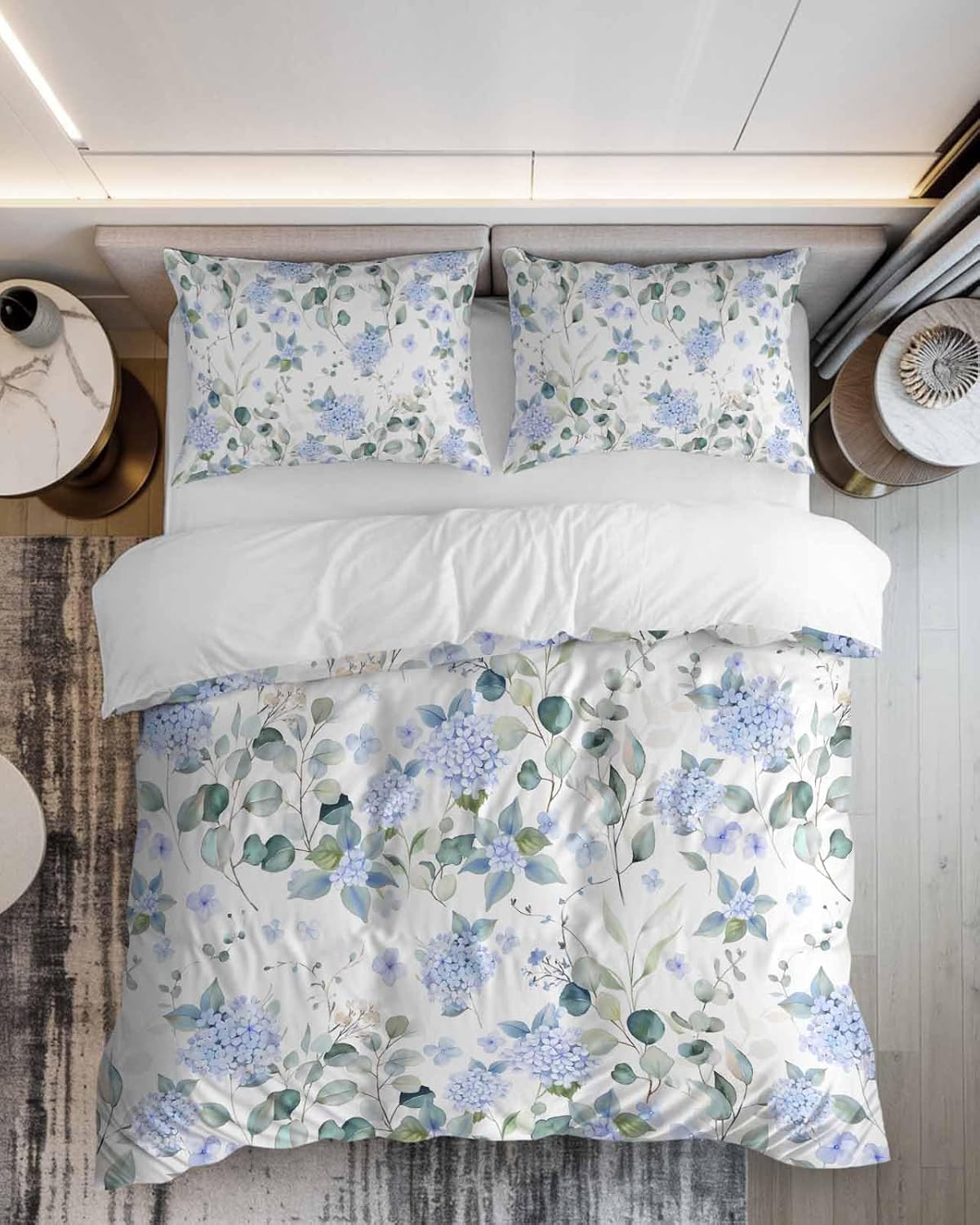 ZOE GARDEN Blue Flower Duvet Cover Set Full Size 3 Piece