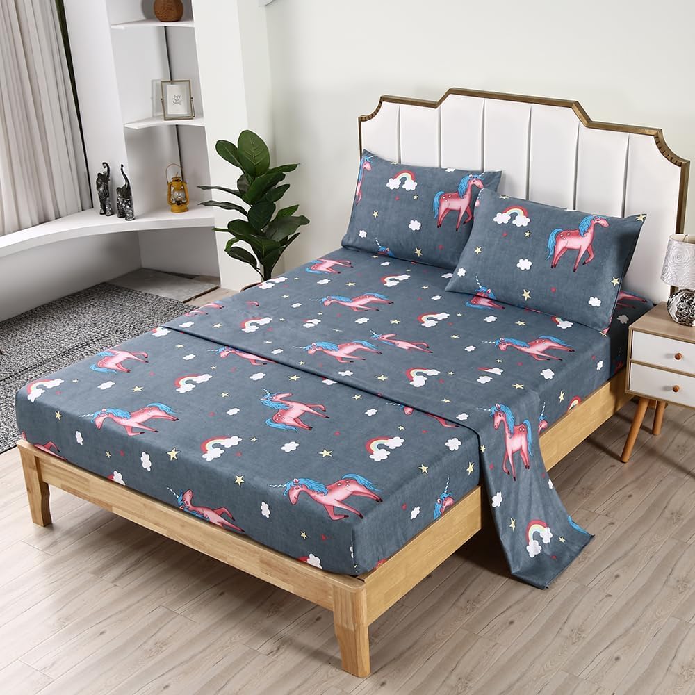 SDIII 4PCS Unicorn Queen Sheet Set - Gray Microfiber