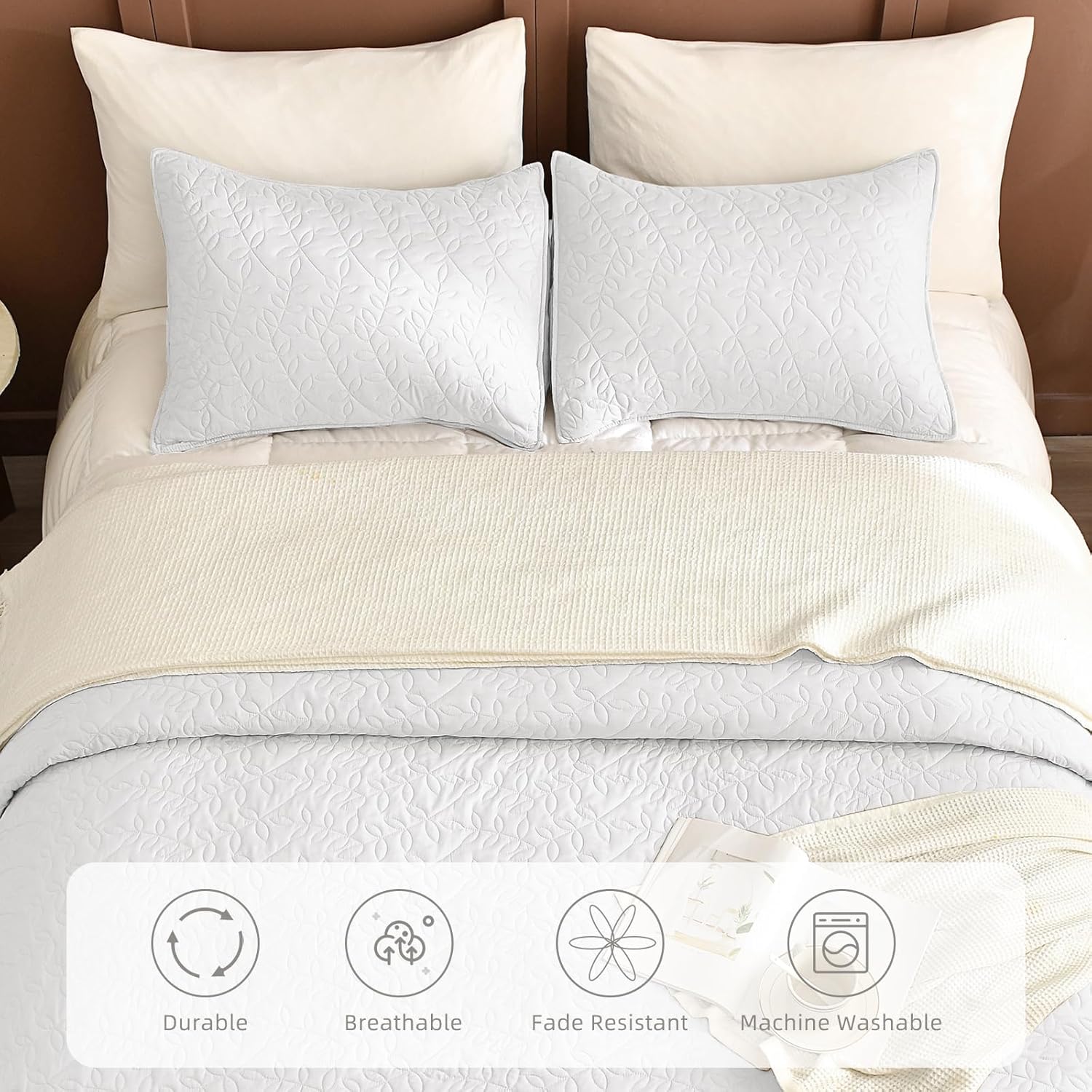 Lady Ann White Leaves Oversized King Quilt Set