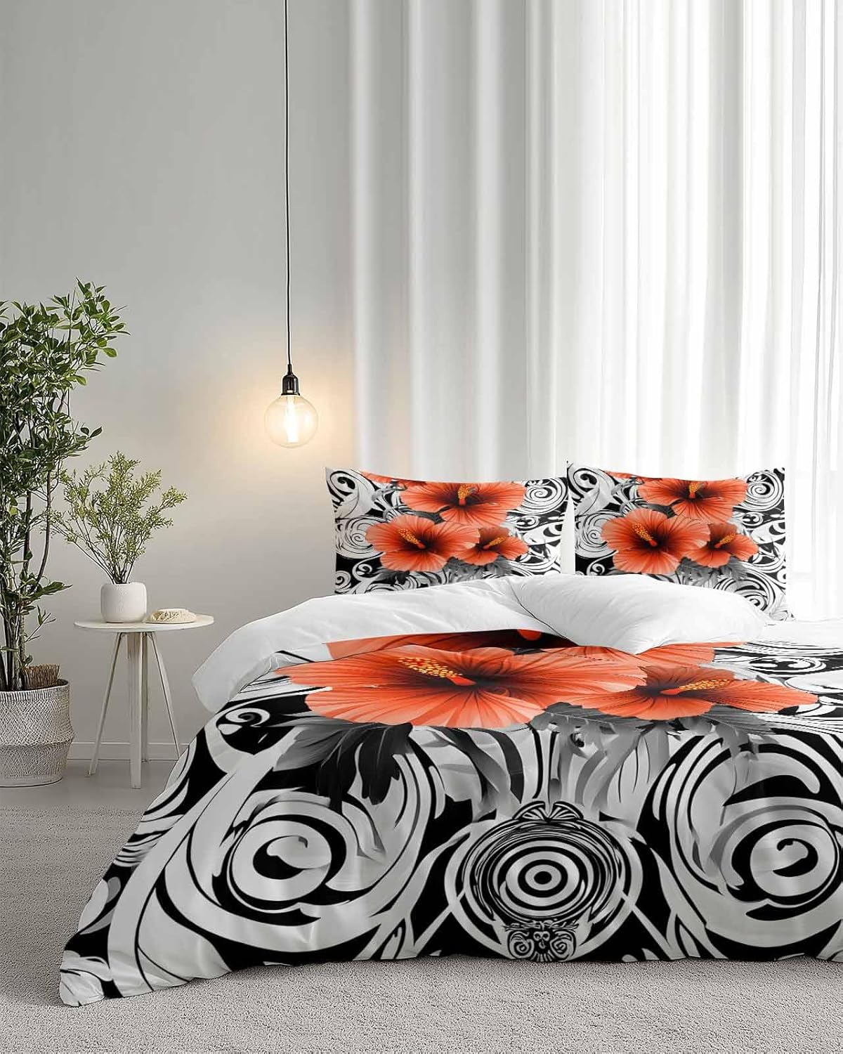 ZOE GARDEN Orange Flowers Duvet Cover Set Twin Size