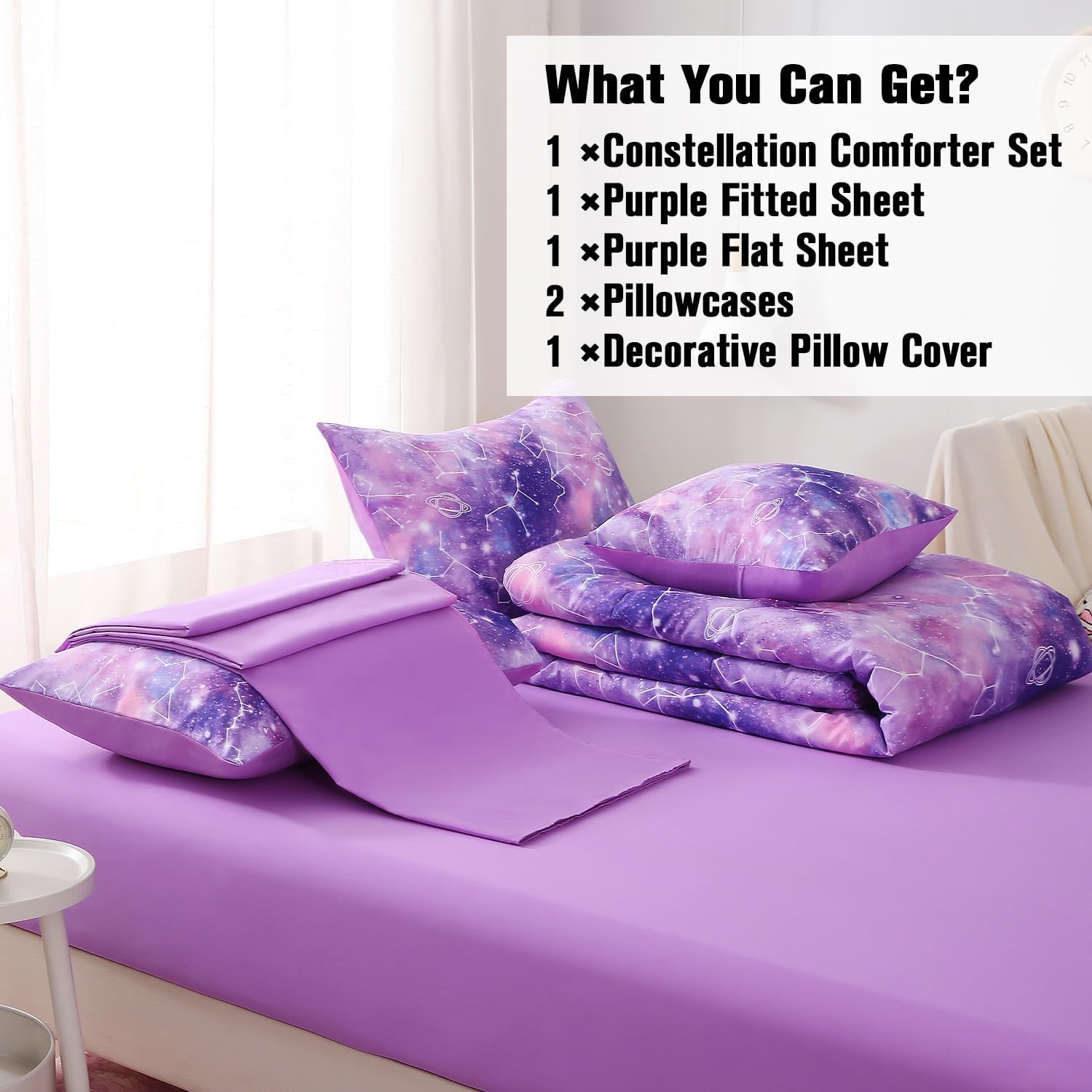 JQinHome Galaxy Gradient Comforter Set for Girls