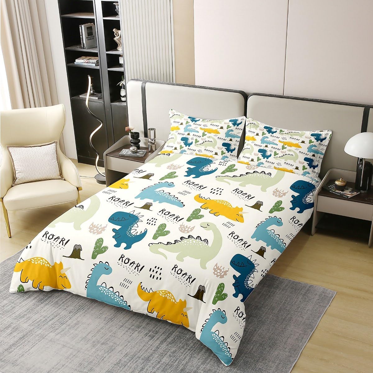 Jejeloiu Cute Cartoon Dinosaur Duvet Cover Set 1