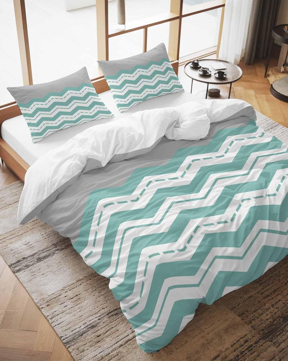 ZOE GARDEN Turquoise Chevron Duvet Cover Set