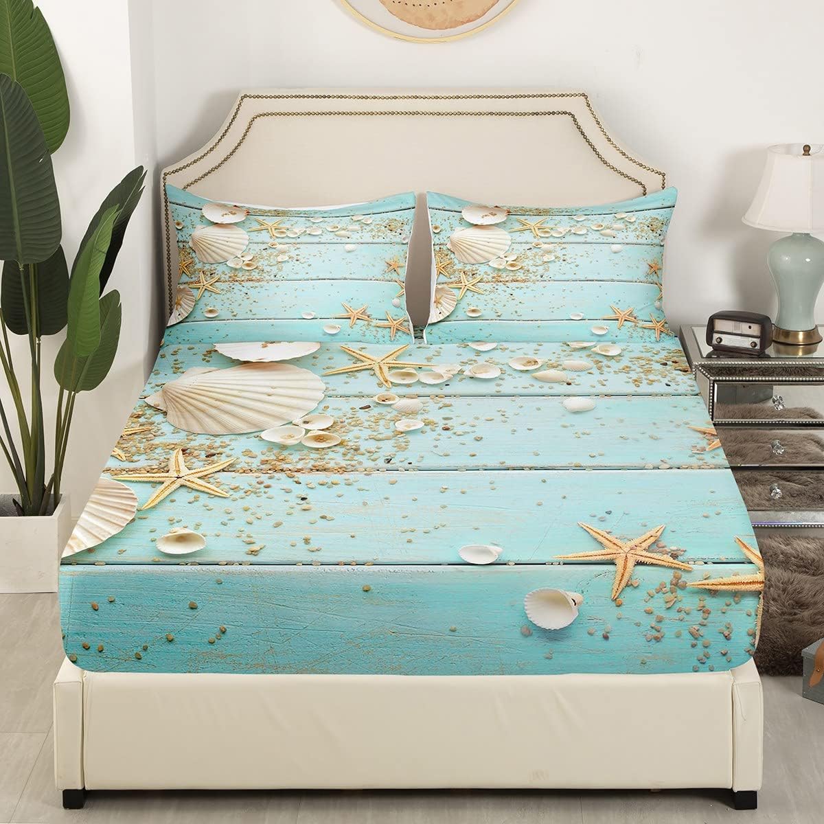 Homewish Seashell Starfish Queen Fitted Sheet Set