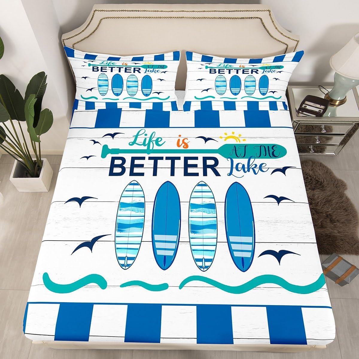Erosebridal Blue White Ocean Nautical Sheet Set for Kids