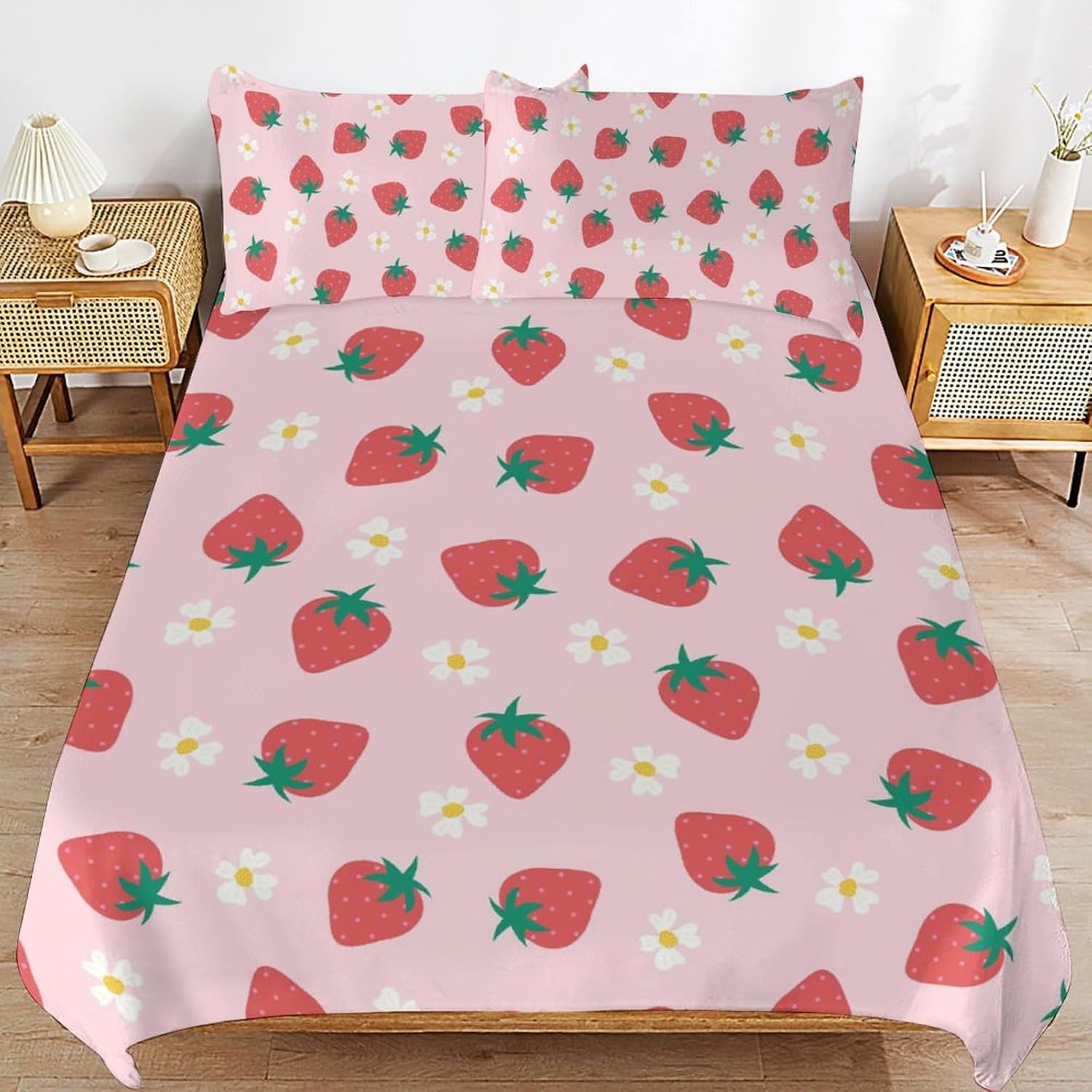 Strawberry Kids Duvet Cover Set with 68x86in Quilt and 20x30in Pillow Shams