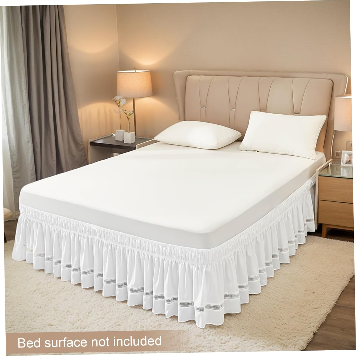 Queen Bed Skirt with Ruffles and Elastic White Polyester