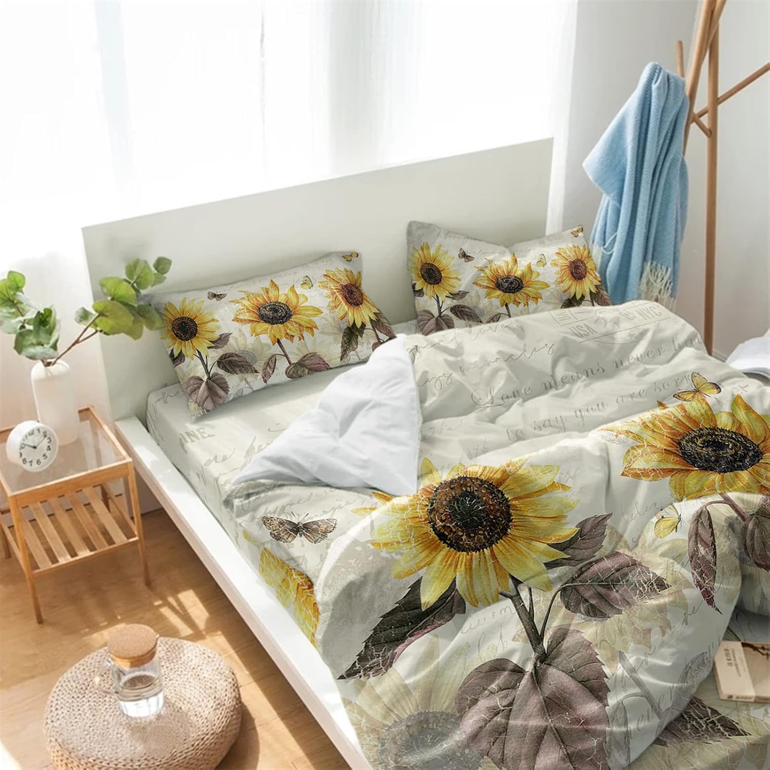 LooPoP 4PCS California King Duvet Cover Set with Butterfly Flowers