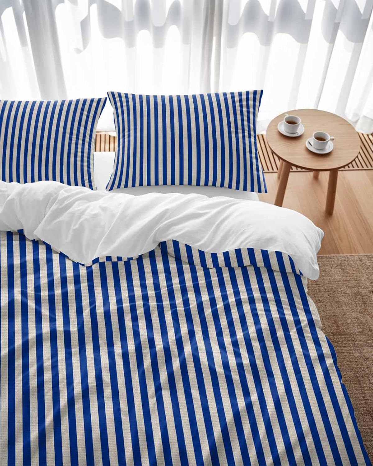 Dark Blue Striped Duvet Cover Set 3 Pieces
