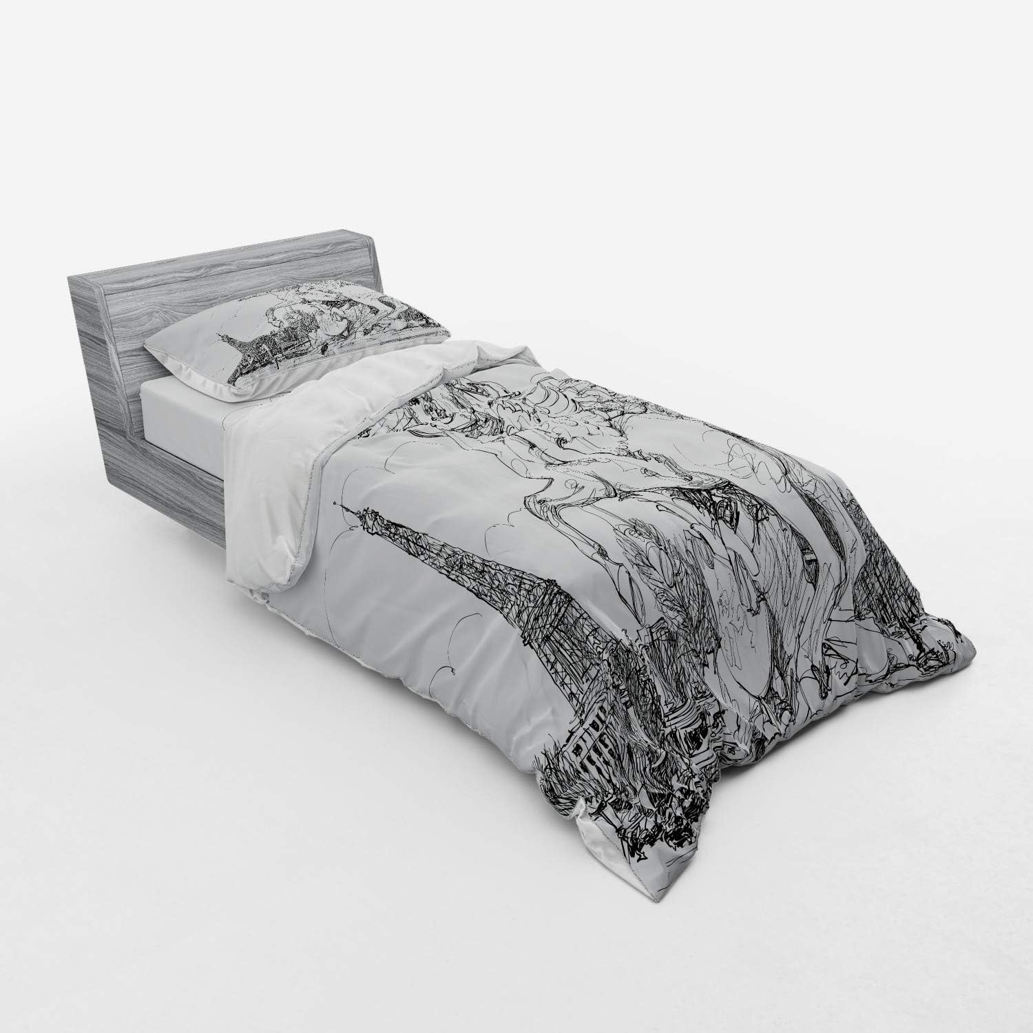 Ambesonne Antique Bedding Set with Eiffel Tower Print 3 Piece Twin XL 1