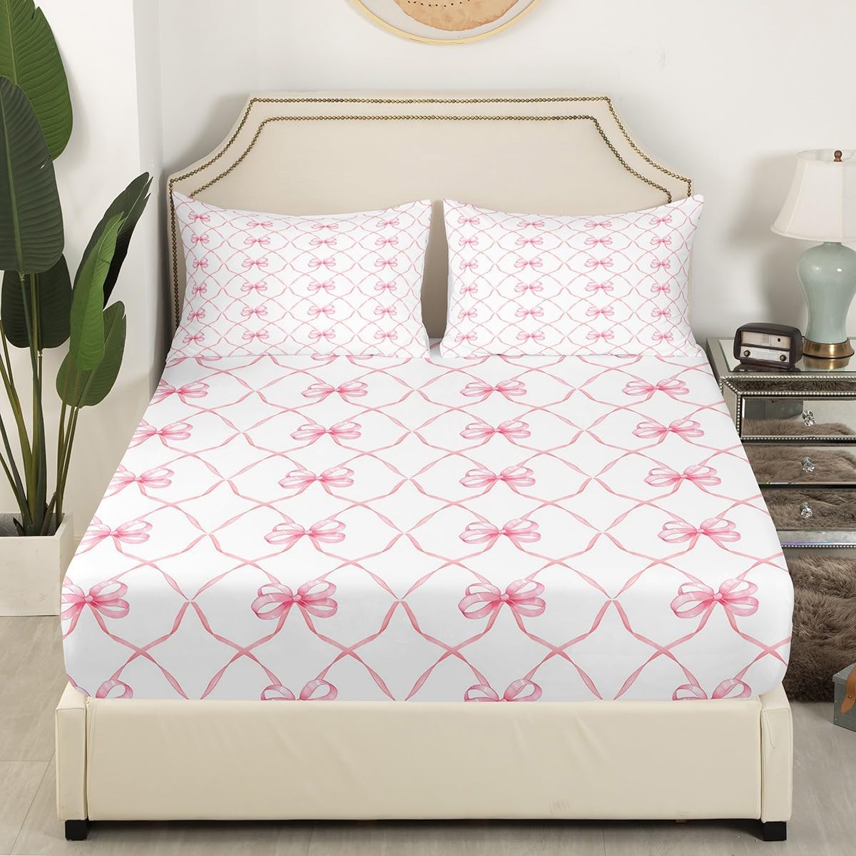 Erosebridal Pink Bowknot Bed Sheet Set for Kids