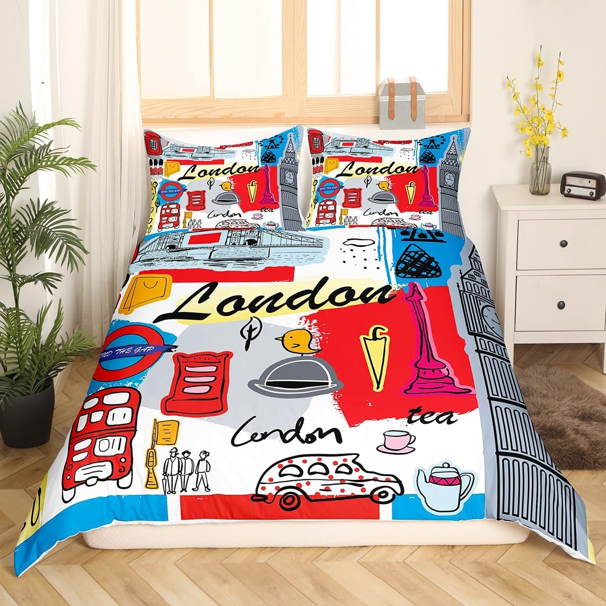 Feelyou London Themed Duvet Cover Set Twin Size 2Pcs