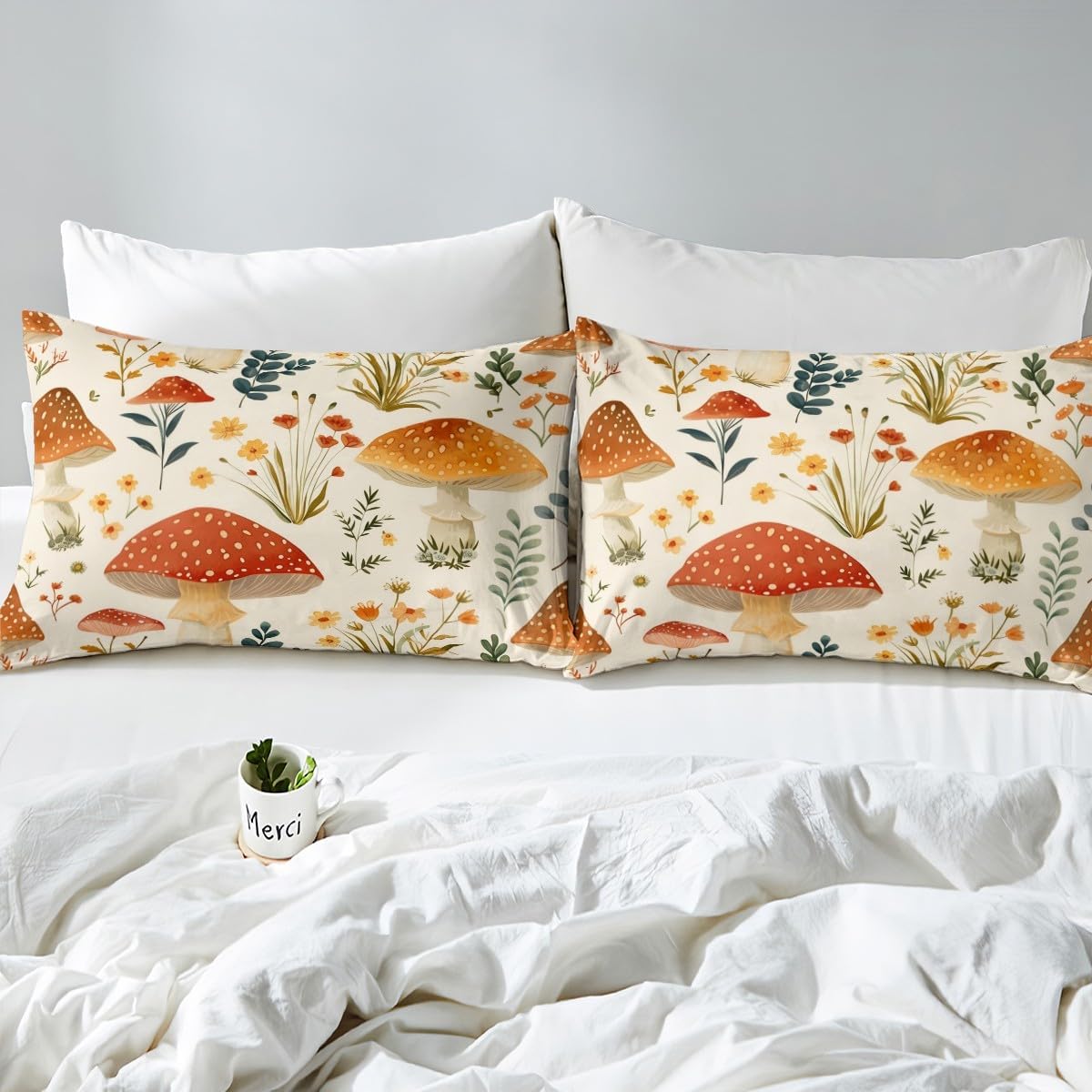 Feelyou Wild Mushroom Duvet Cover Set for Kids Queen Size
