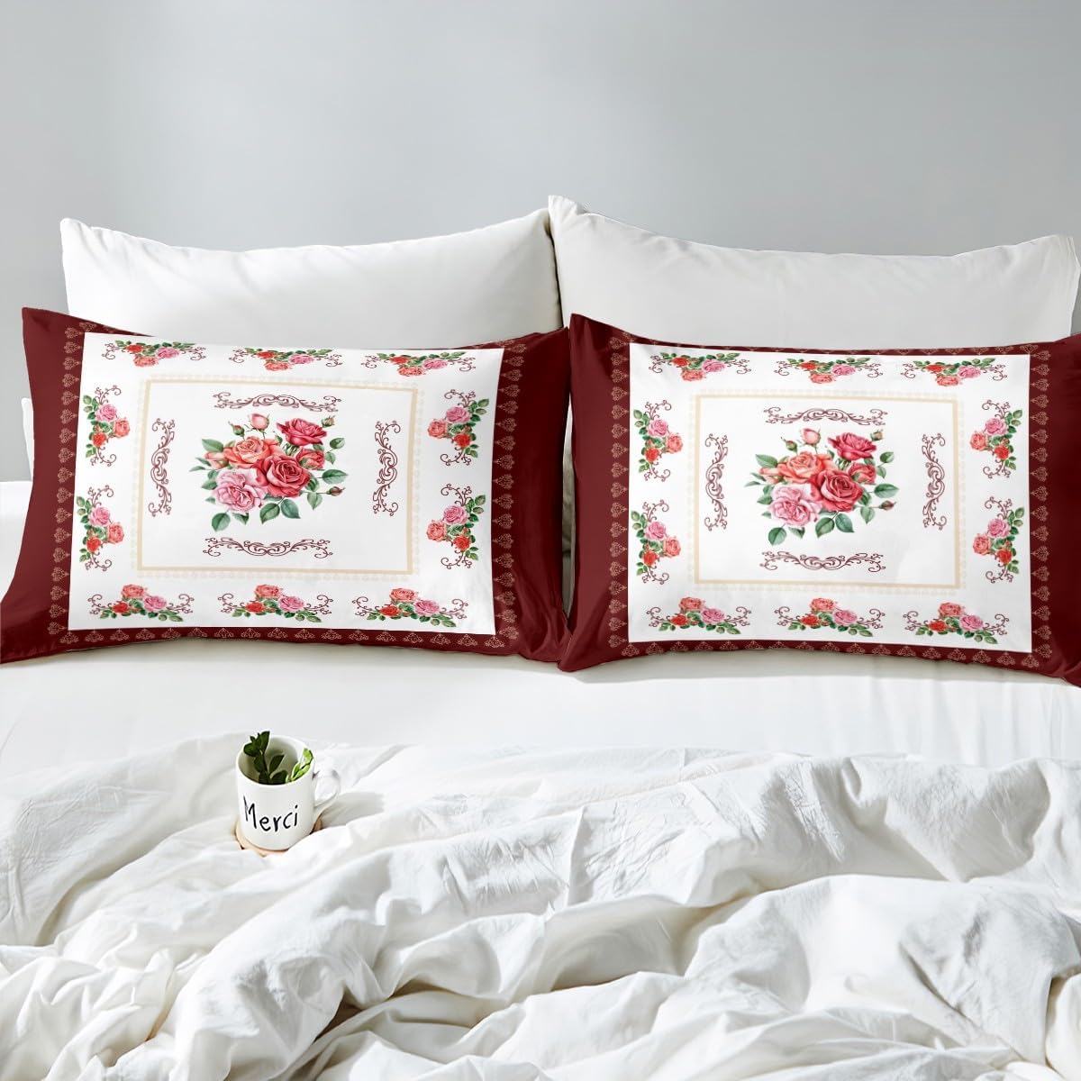 Homewish Red Rose Twin Bedding Set with Pillowcase
