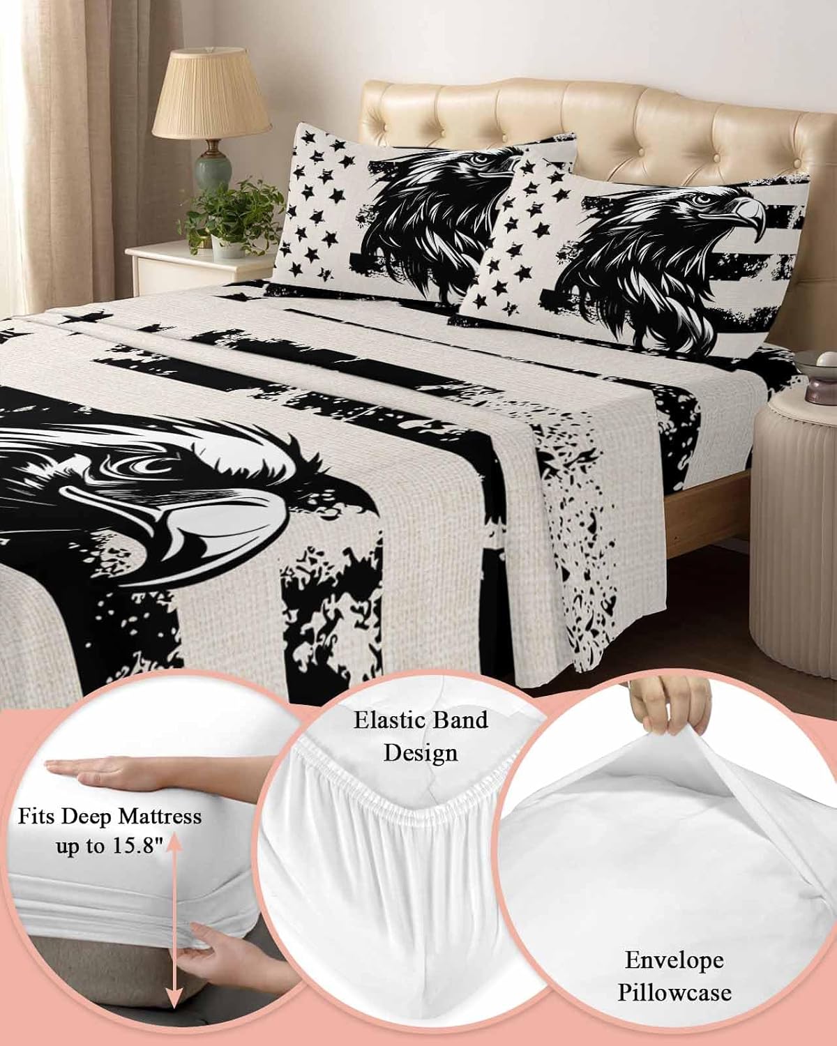 Boanket 4th of July Full Sheet Set - Black Eagle Pattern