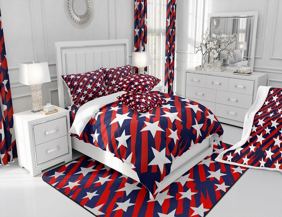 American Flag Duvet Cover Set Queen 4th of July Bedding