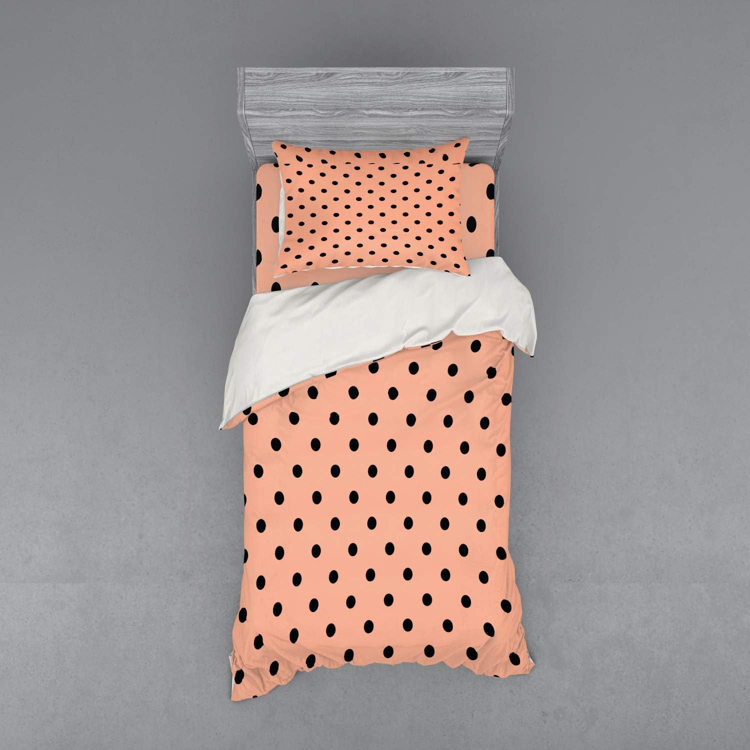 Ambesonne Peach Duvet Cover Set with Black Polka Dots