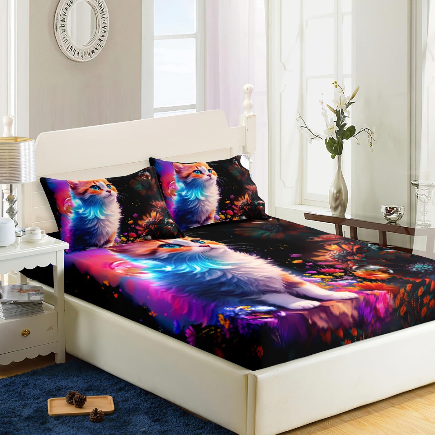 Cute Kawaii Cat Fitted Sheet Set 3Pcs