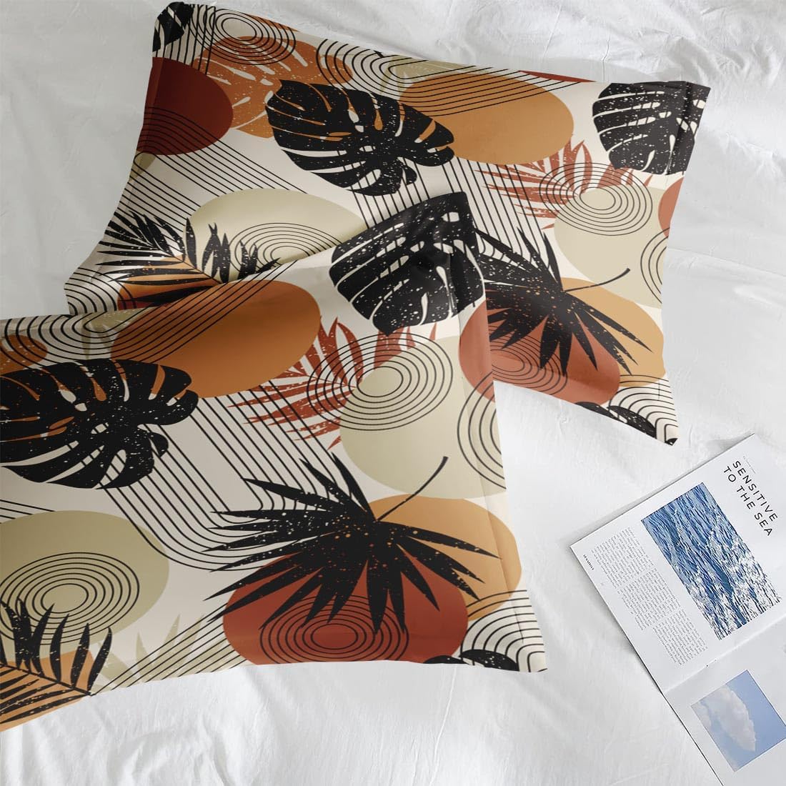 Pamnest Boho Tropical Leaves Comforter Set King Size 7 Pcs