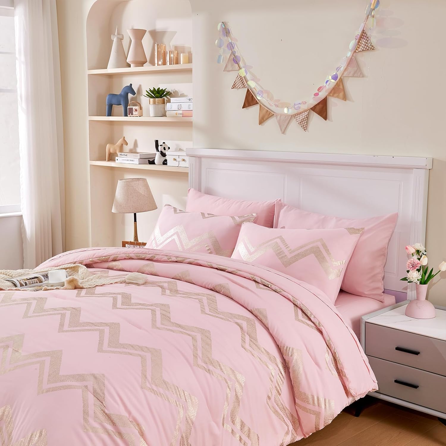Wowelife 5-Piece Pink TwinTwin XL Comforter Set