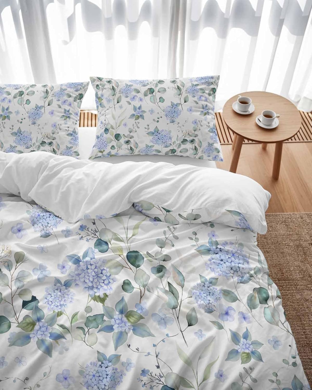 ZOE GARDEN Blue Flower Duvet Cover Set Full Size 3 Piece