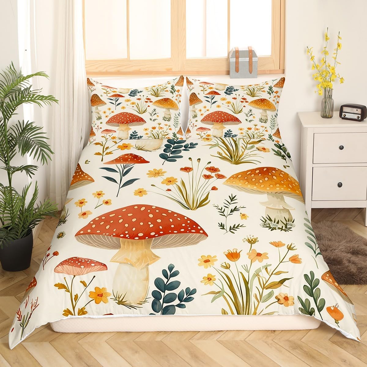 Feelyou Wild Mushroom Duvet Cover Set for Kids Queen Size