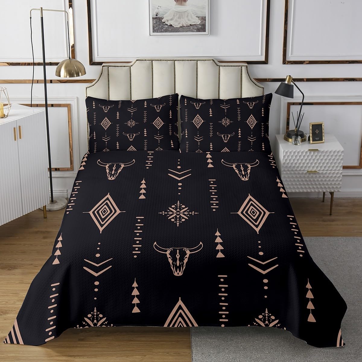 Erosebridal Bull Skull Queen Bedspread Set