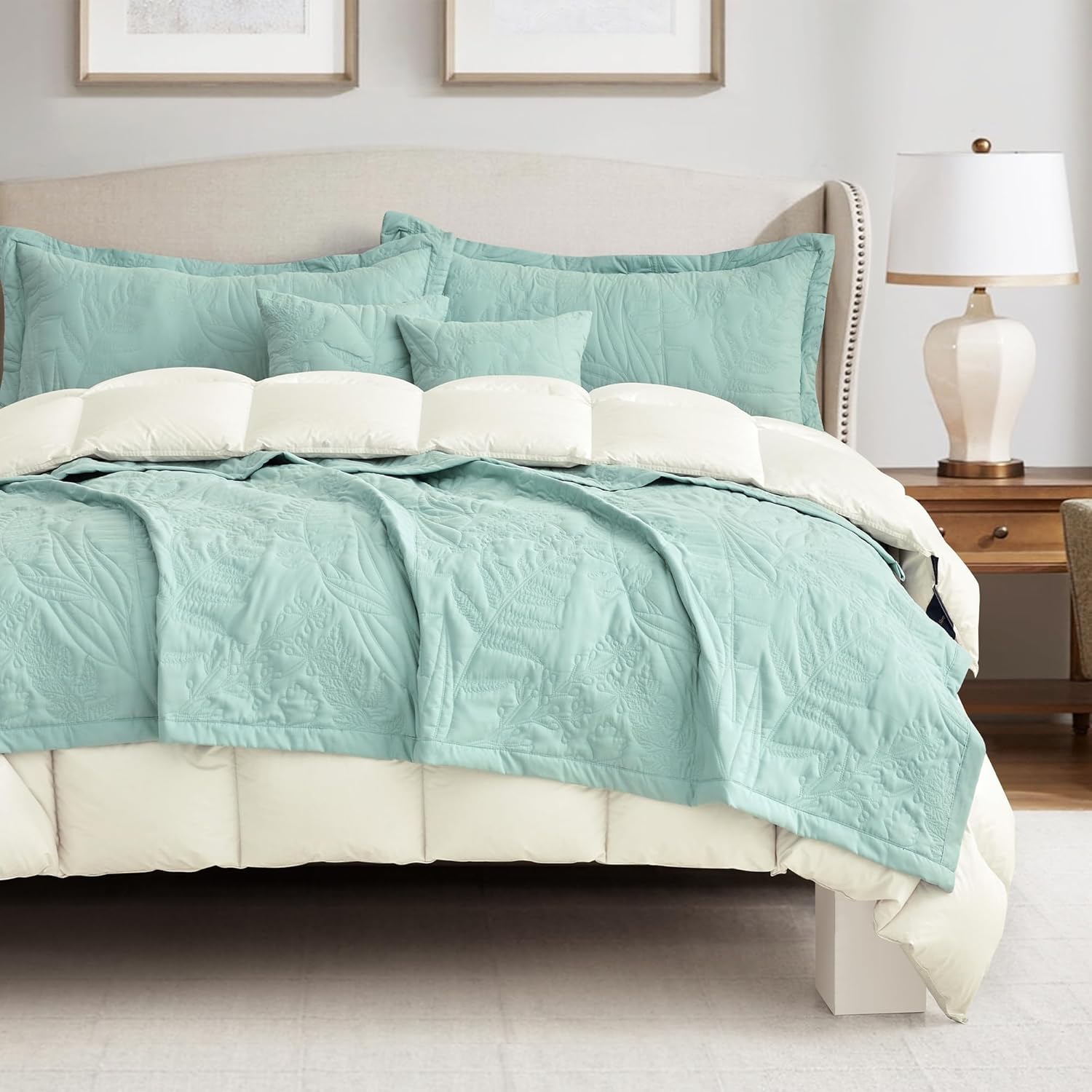 HZ HY Botanical Leaves King Bedspread Set 5 Piece