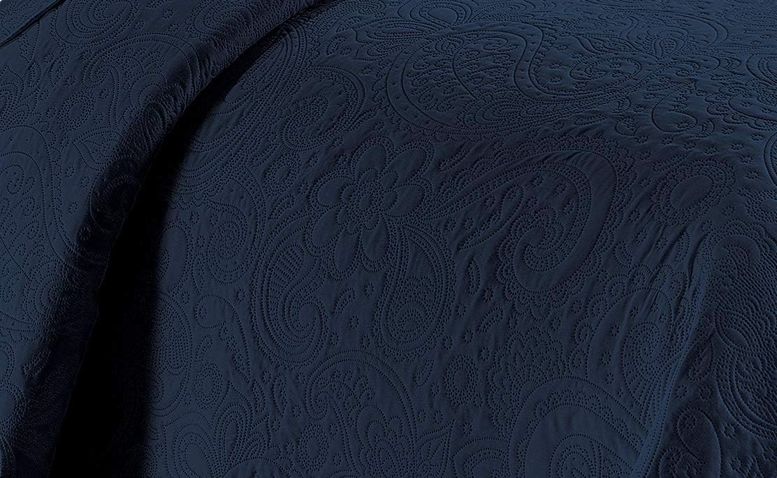 Linen Plus Embossed Coverlet Set 3pc Navy Blue Full Queen