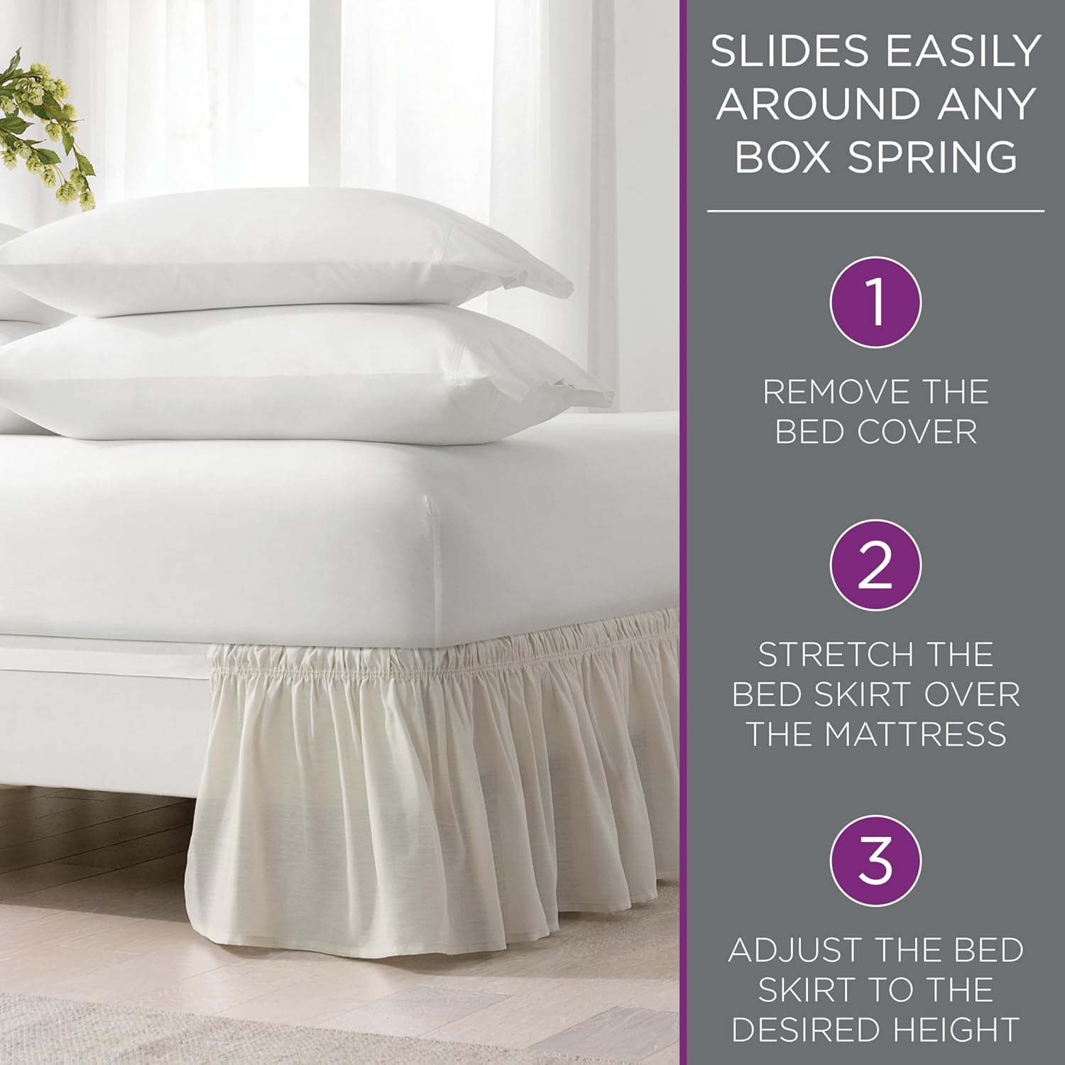 Easy Fit Solid Elastic Bed Skirt 18 Inch Drop TwinFull White 1