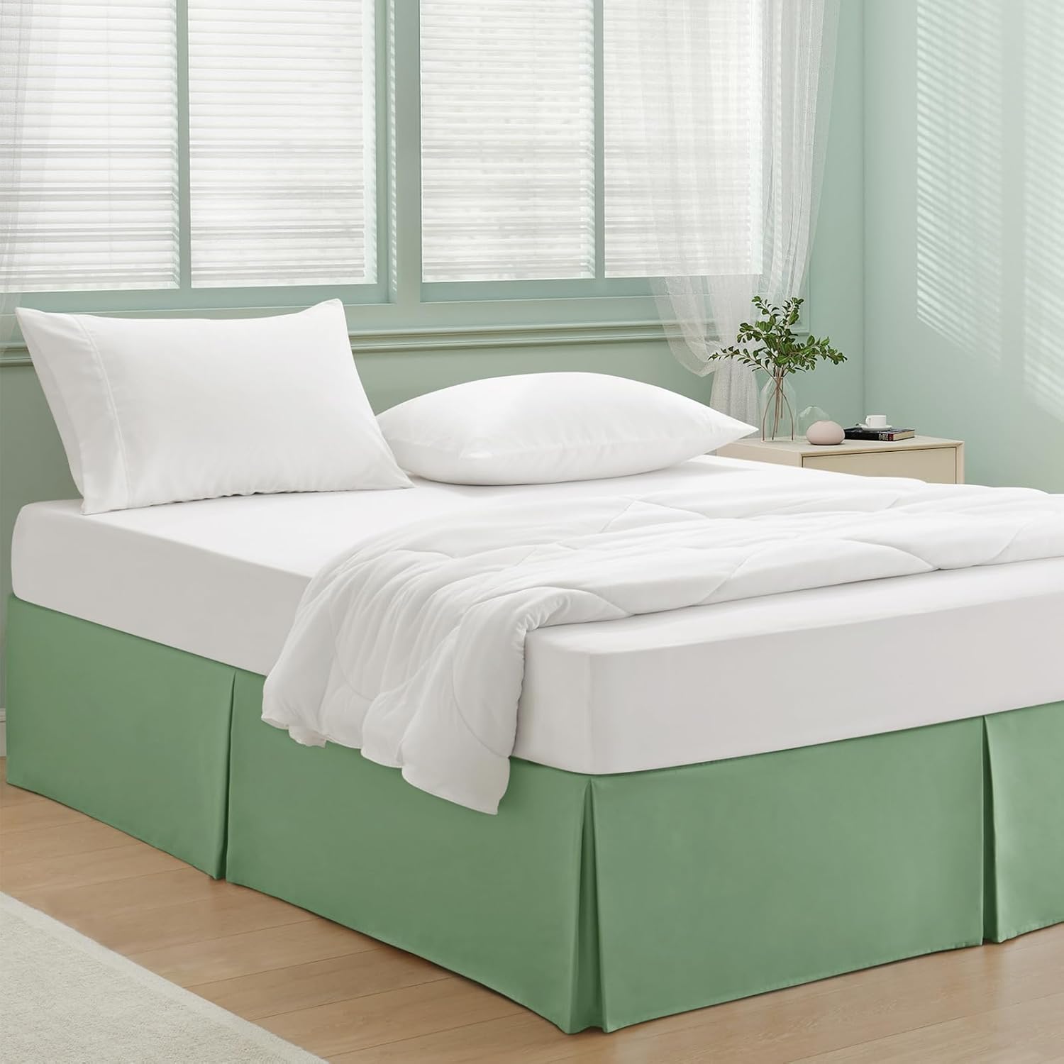 Heywaller 14 Inch Drop Bed Skirt Twin Size Sage Green 1