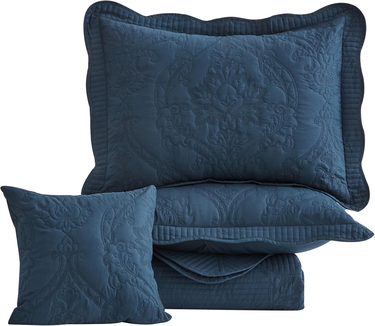 CHIXIN Oversized King Bedspread Set - Navy Damask Paisley Pattern