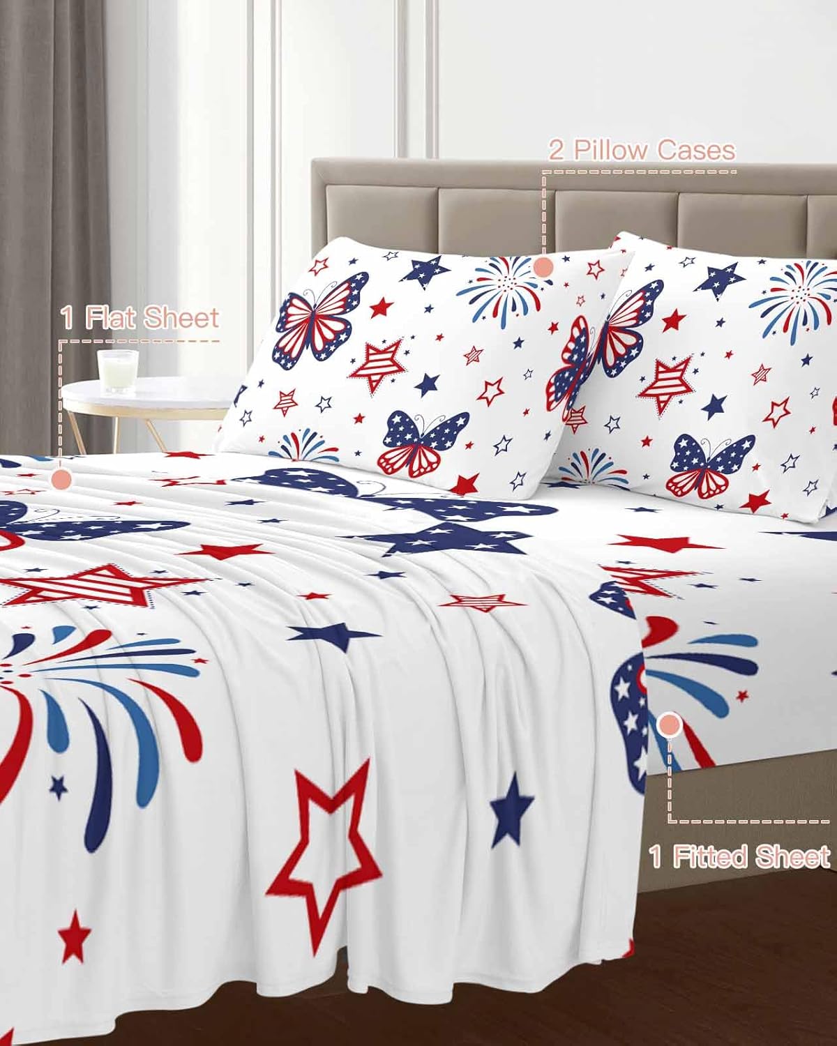 Boanket 4th of July 4 Piece Microfiber Full Sheet Set