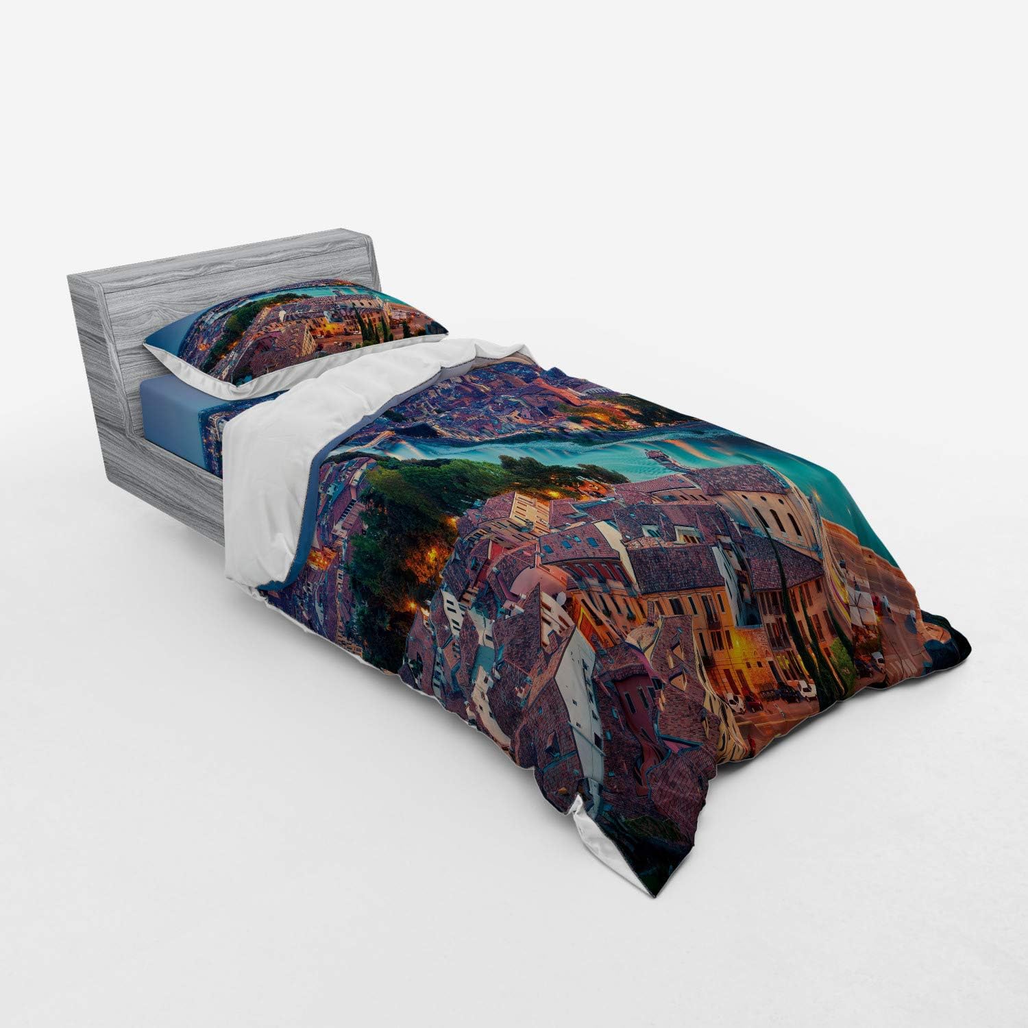 Ambesonne European Bedding Set Aqua Coral Green
