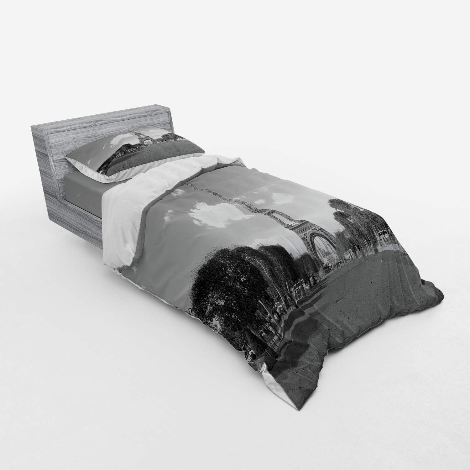 Ambesonne Eiffel Tower Duvet Cover Set - Twin XL Grey