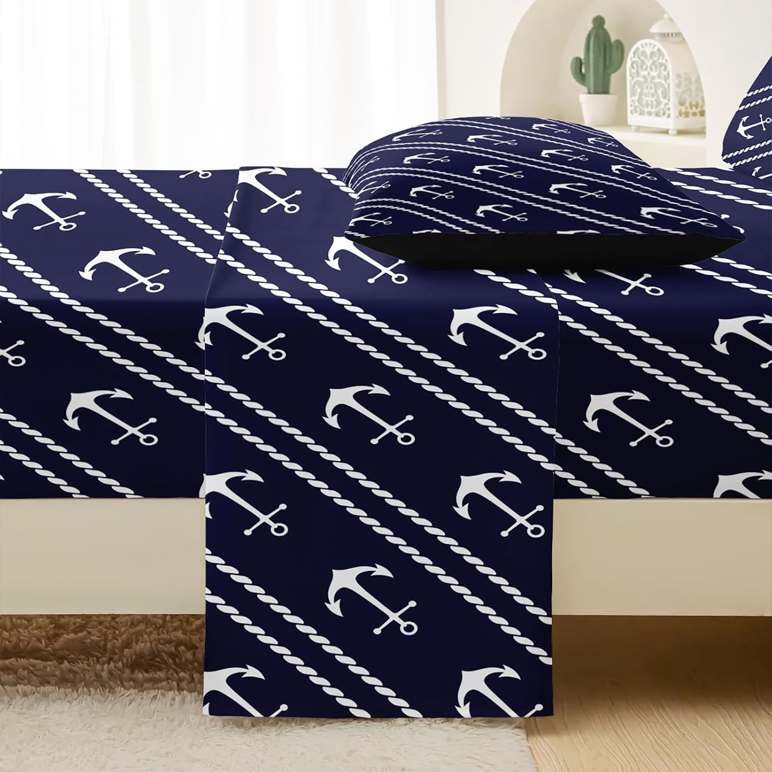 QOOMO Anchor Stripe Nautical Bedding Set
