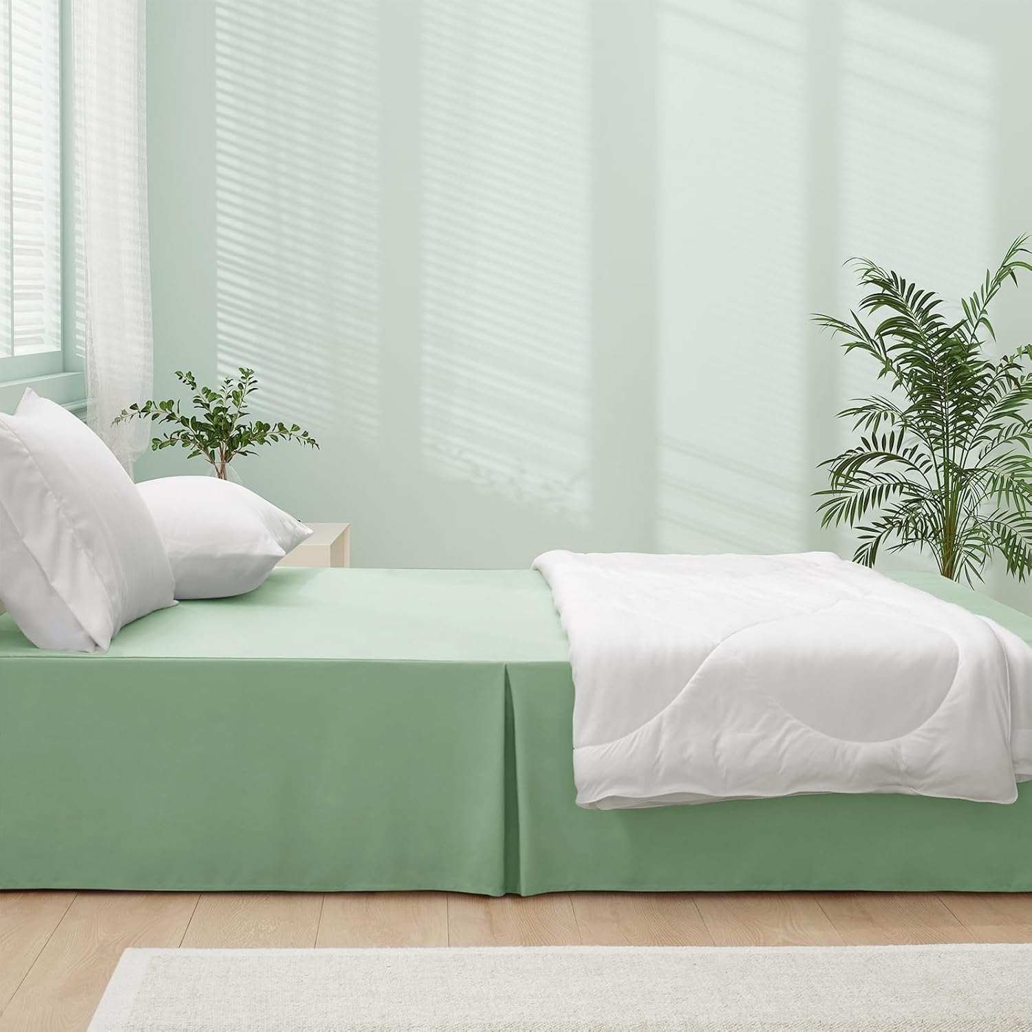 Heywaller 14 Inch Drop Bed Skirt Twin Size Sage Green 1