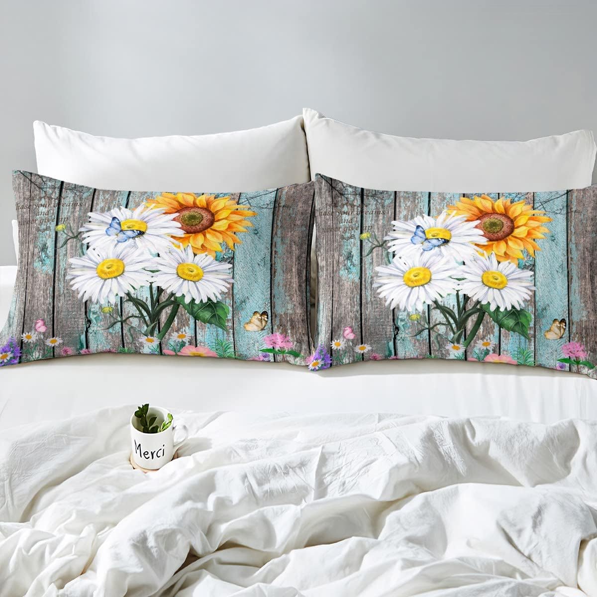 Feelyou Daisy Duvet Cover Set with Butterfly Design