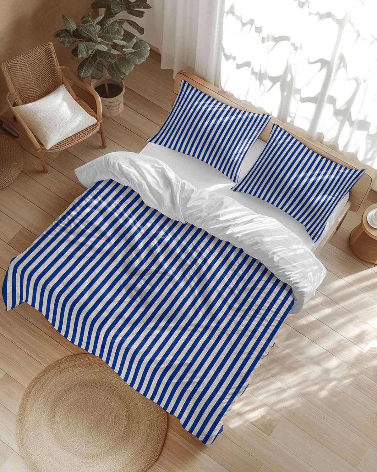 Dark Blue Striped Duvet Cover Set 3 Pieces