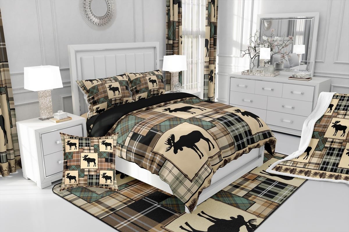 Erosebridal Rustic Moose Duvet Cover Set Queen Size 1