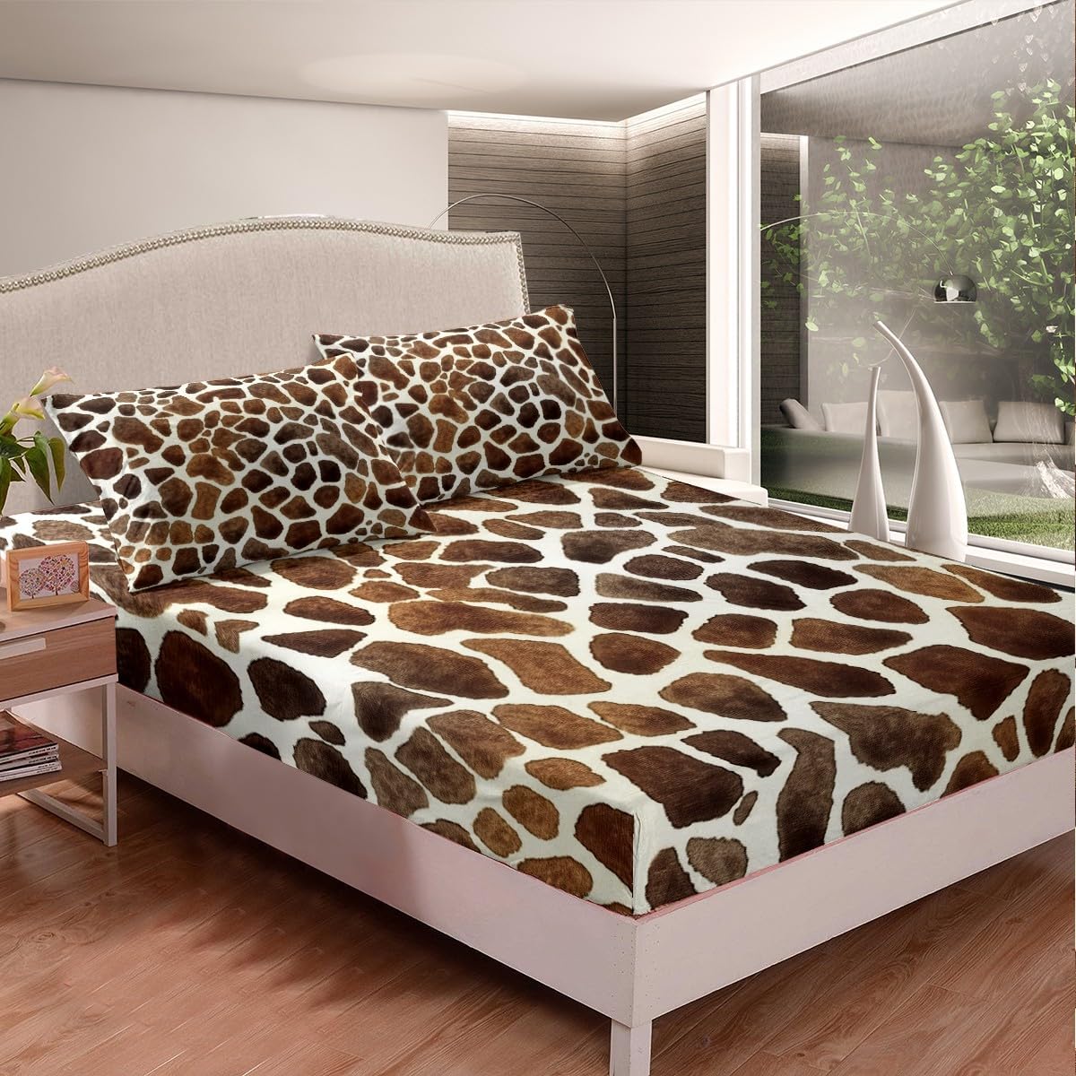 Feelyou Giraffe Print Sheet Set King Size 4Pcs 1