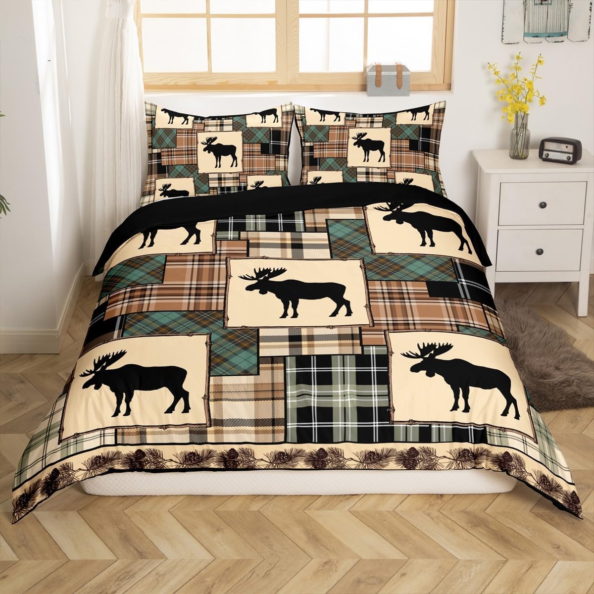 Erosebridal Rustic Moose Duvet Cover Set Queen Size 1