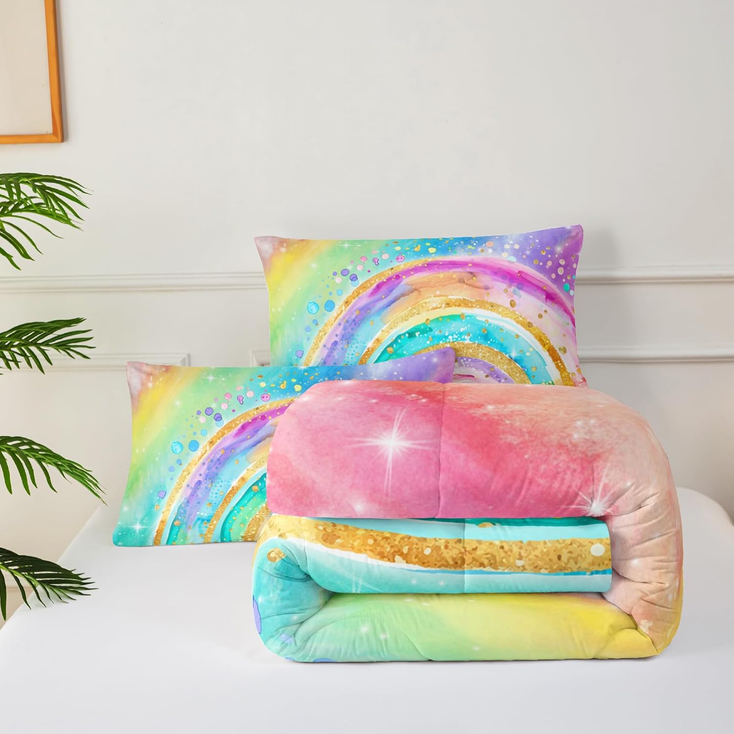 Cute Rainbow Queen Comforter Set for Kids
