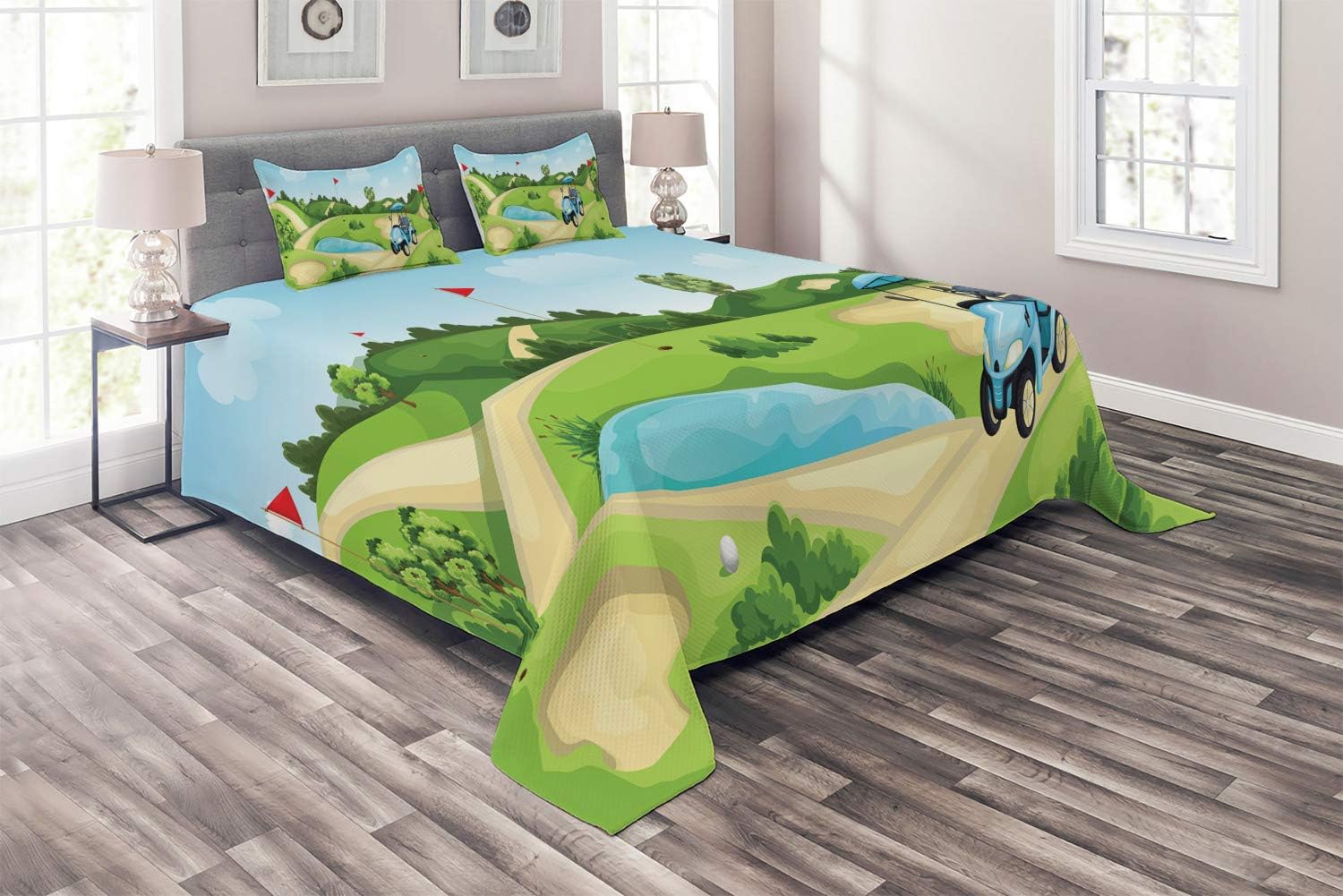 Ambesonne Queen Bedspread Set with 3 Piece Quilted Coverlet