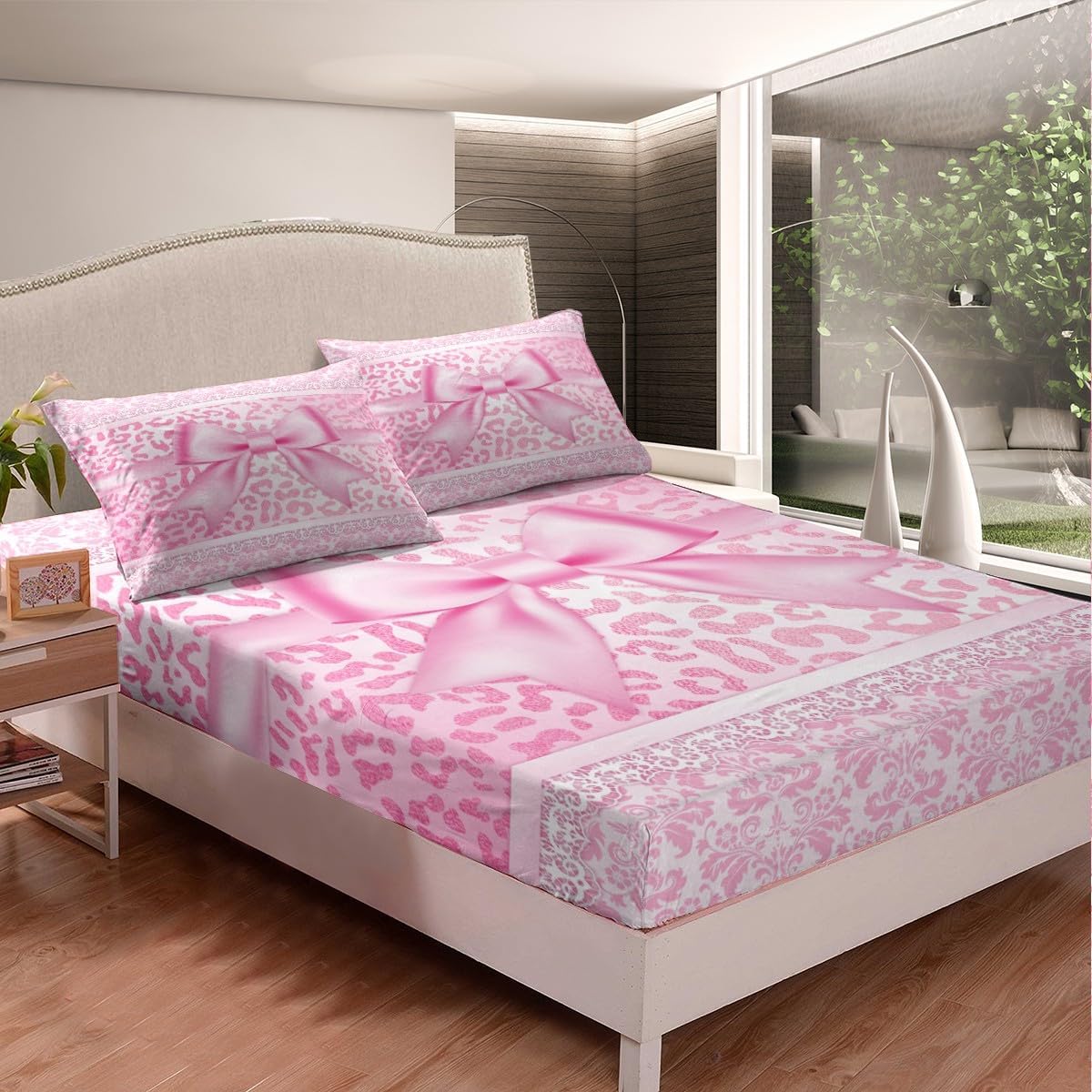 Manfei Bowknot Kids Sheet Set 4PCS with Leopard Print